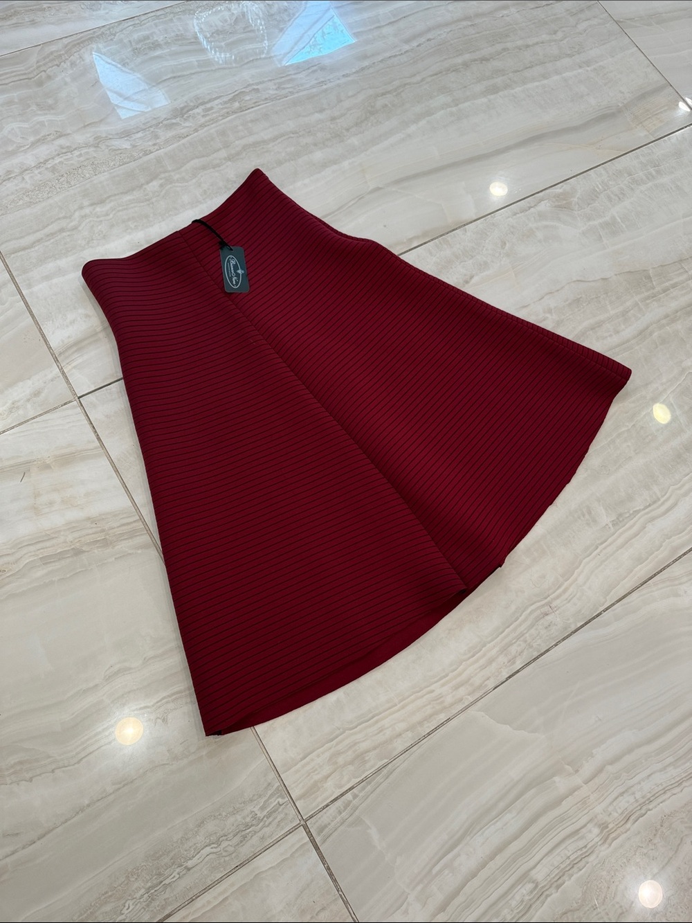 Structured A-Line Ribbed Skirt in Deep Navy